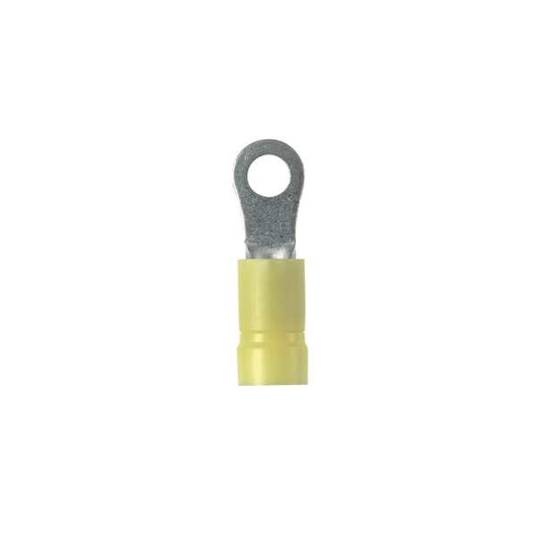 Ring Terminal, 1/4 in Stud Size, 10 AWG, 300 V, Vinyl Insulated, Yellow, 20 PK